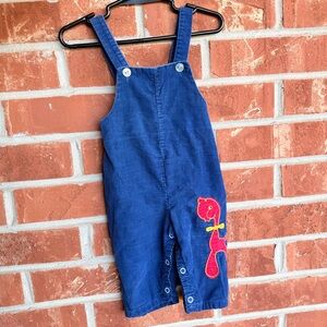Vtg JCPenney Kids Blue Overalls with Red Dinosaur